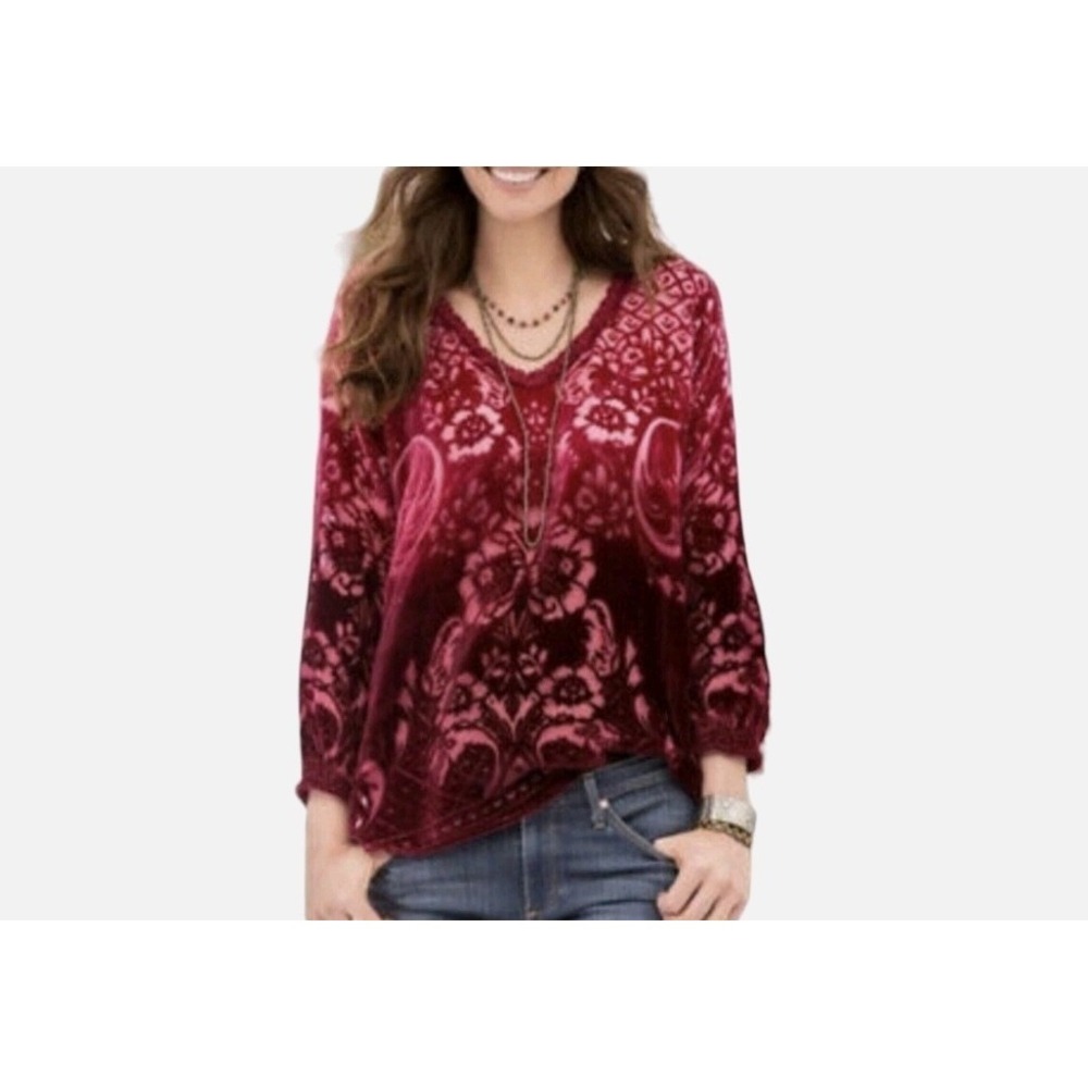 NEW Sundance Sentimental Mood Top S  Merlot Red‎ Velvet Burnout Silk Blend Boho